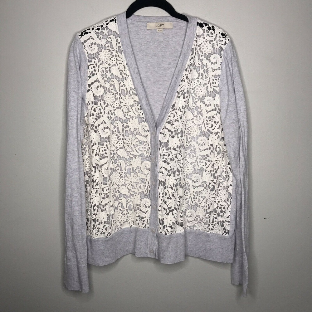 Loft Crochet Front V-Neck Cardigan XL Cotton